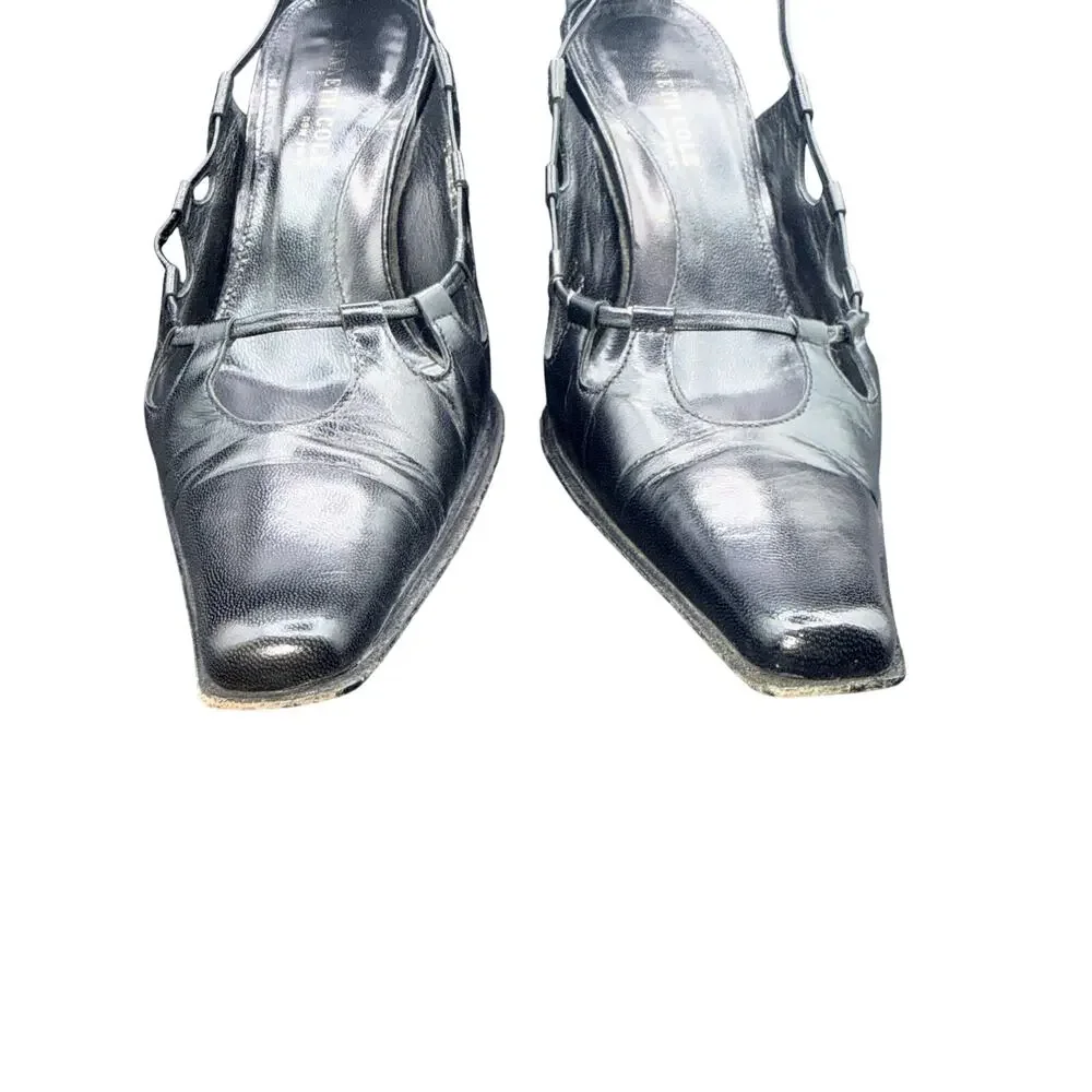 Kenneth Cole Black Leather Slingback Heels Pointed Toe Size 8.5 M